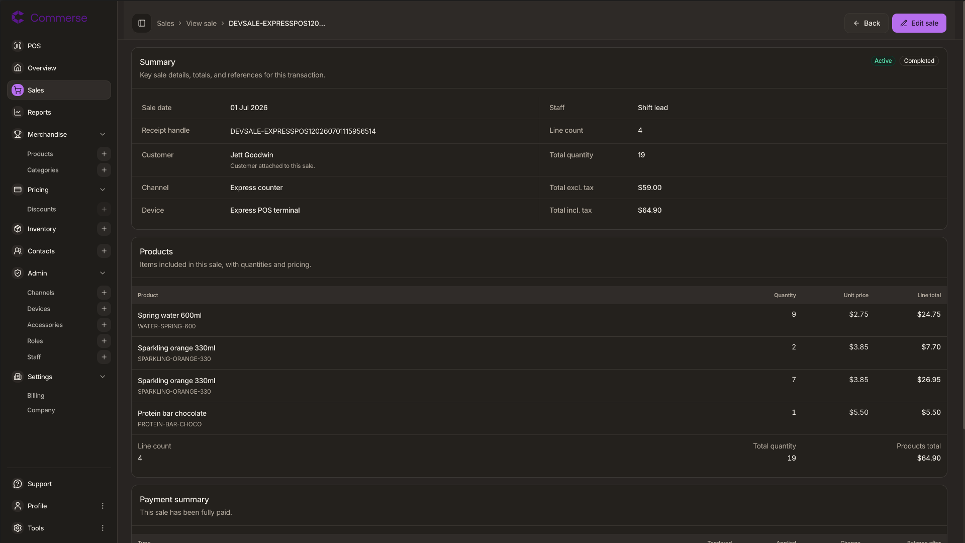 Sales Screen